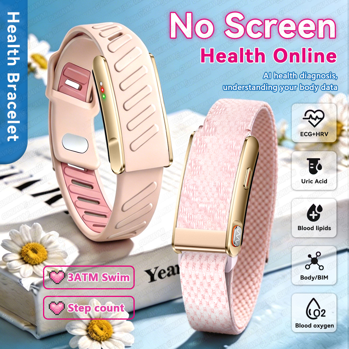 Smartwatch Ladies Watches For Women - GUHUAVMI Screenless Smart Wristbands Lady ECG+HRV